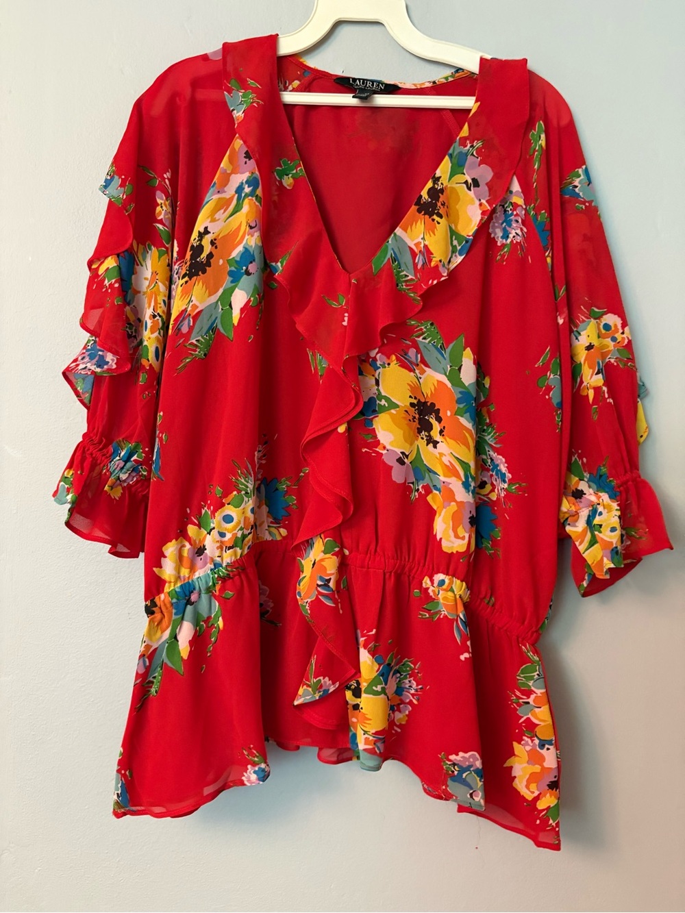 Ralph Lauren Red Floral Tiered Skirt and Blouse Set - XL - Picture 3 of 13